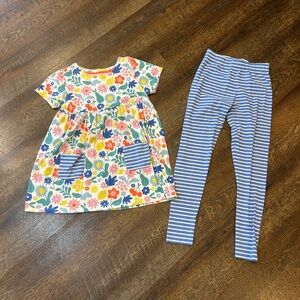 Mini Boden Colorful Floral Dress and Striped Leggings Set